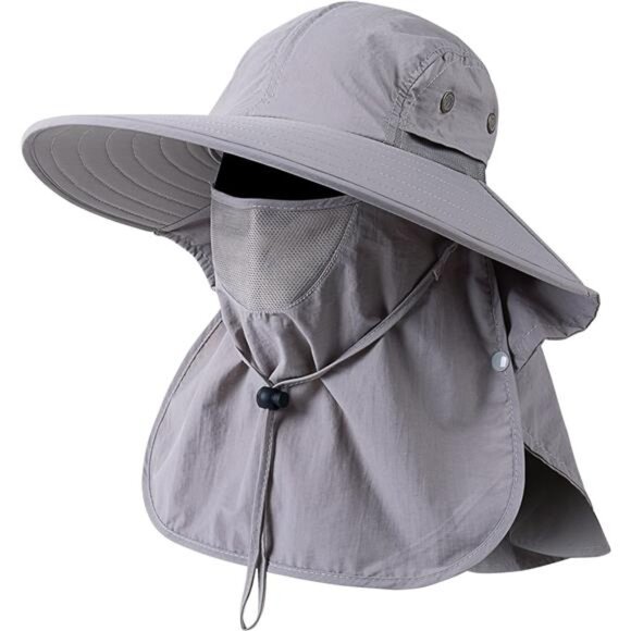 Mens Women Fishing Hat UPF 50+ Wide Brim Sun Hat with Face Cover & Neck Flap - Picture 1 of 7
